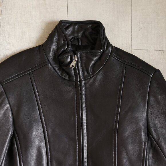 Girls Black Leather Belted Jacket Designer Andrew Marc Size Small NWT - Picture 6 of 6